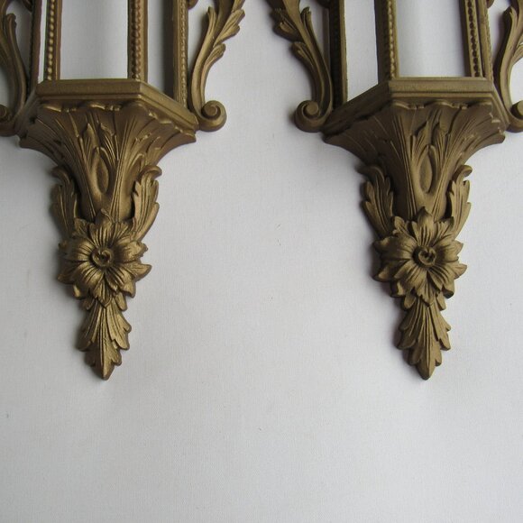 Vintage 2 Hanging Lantern Gold Tone Plastic Burwood Products Co. MCM 585-1A - Picture 5 of 7